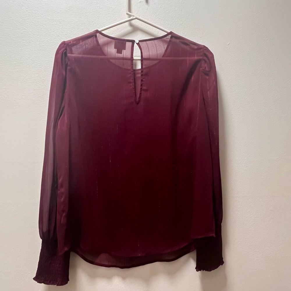 A New Day Romantic Whimsical Elegant Sheer Puff Sleeve Blouse, Sz L, Deep Red - Picture 2 of 6